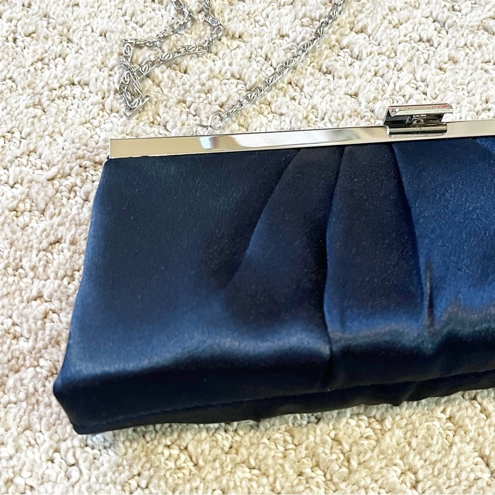 Gunne Sax Jessica McClintock Clutch Shoulder Blue Silver Evening Event Wedding - Picture 2 of 10